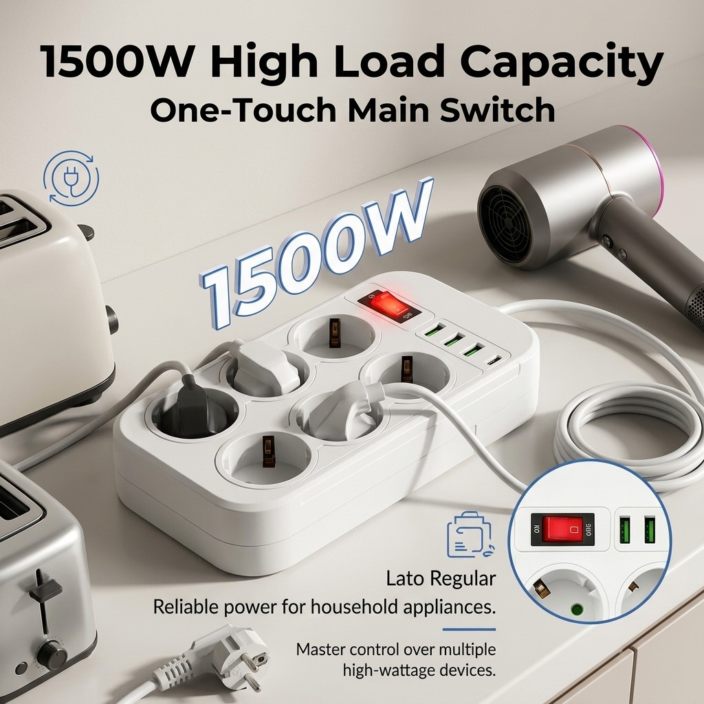1500W EU Power Strip 6 AC Outl - Office Technician recension och pris